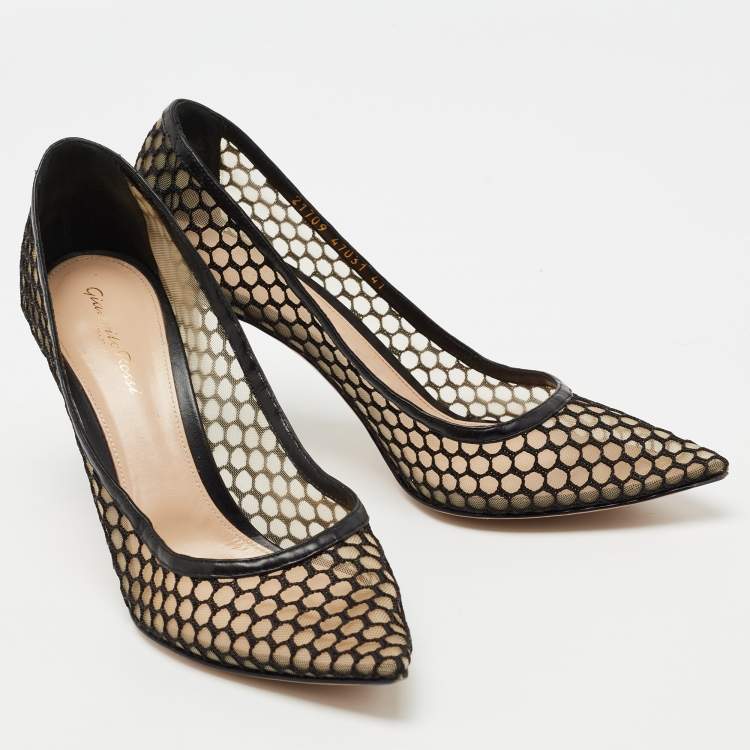 Pre Owned Gianvito Rossi Black Mesh and Leather Trim Pointed Toe Pumps Size 41