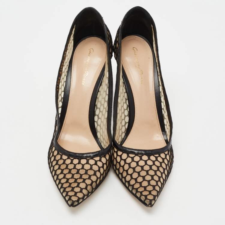 Pre Owned Gianvito Rossi Black Mesh and Leather Trim Pointed Toe Pumps Size 41