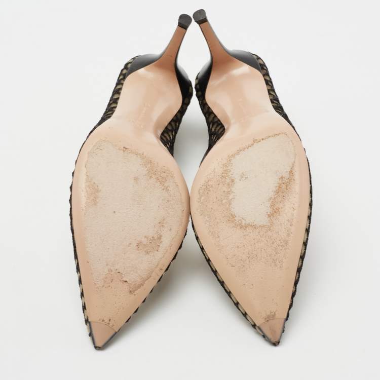 Pre Owned Gianvito Rossi Black Mesh and Leather Trim Pointed Toe Pumps Size 41