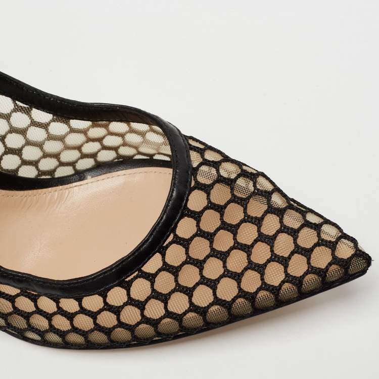 Pre Owned Gianvito Rossi Black Mesh and Leather Trim Pointed Toe Pumps Size 41