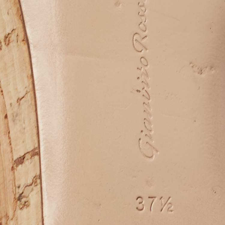 Pre Owned Gianvito Rossi Black Suede Cork Wedge Platform Ankle-Strap Sandals Size 37.5 