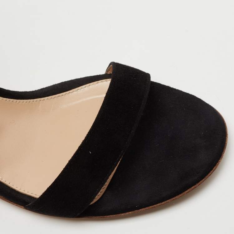 Pre Owned Gianvito Rossi Black Suede Cork Wedge Platform Ankle-Strap Sandals Size 37.5 