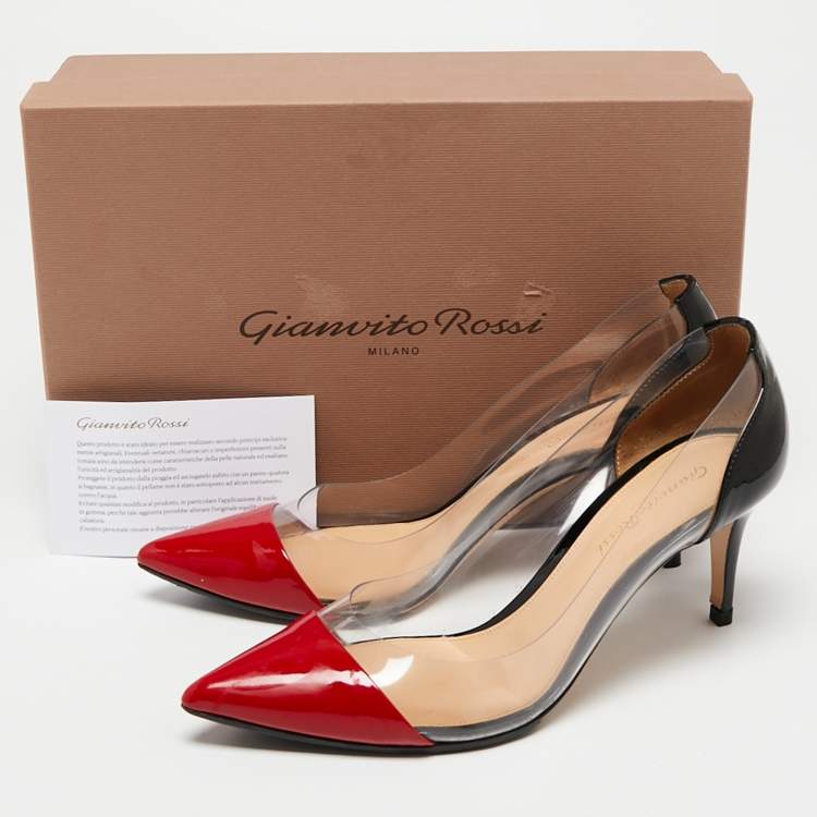 مملوكة مسبقًا Gianvito Rossi Black/Red Patent Leather and PVC Plexi Pumps Size 38.5