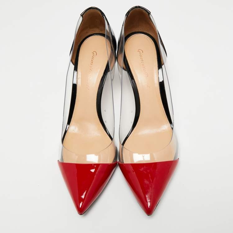 مملوكة مسبقًا Gianvito Rossi Black/Red Patent Leather and PVC Plexi Pumps Size 38.5