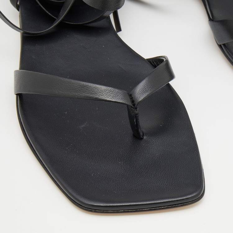 Pre Owned Gianvito Rossi Black Leather Lace-Up Gladiator Flat Sandals Size 38.5