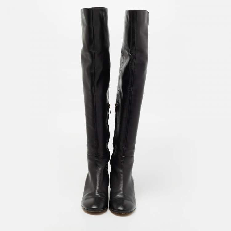 Pre Owned Gianvito Rossi Black Leather Over The Knee Boots Size 37.5