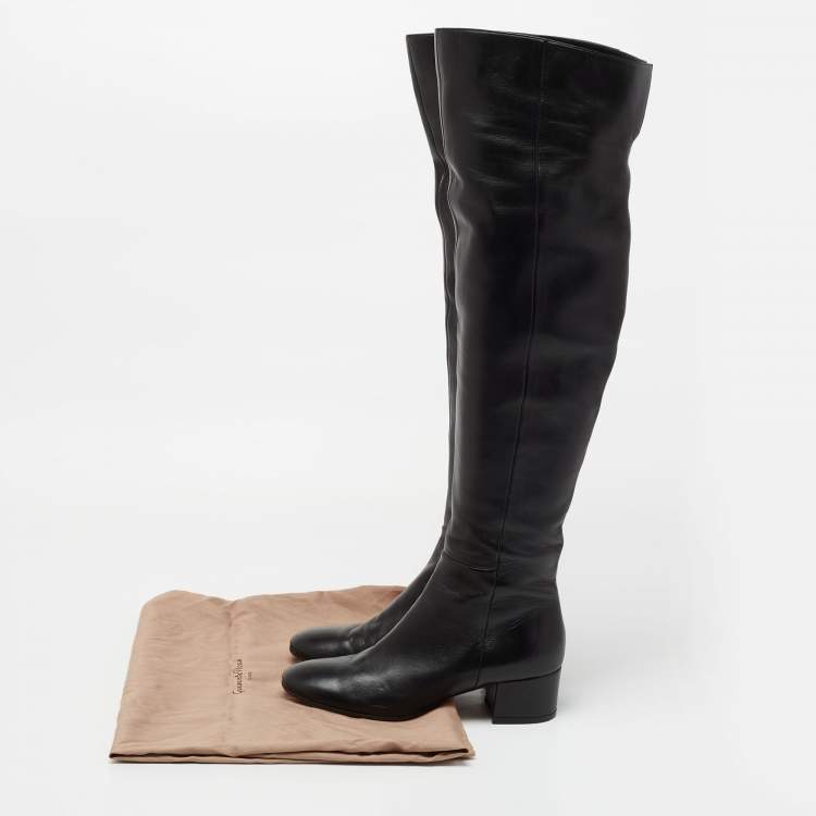 Pre Owned Gianvito Rossi Black Leather Over The Knee Boots Size 37.5