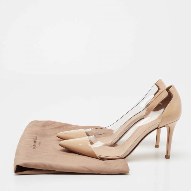 Pre Owned Gianvito Rossi Beige Patent Leather and PVC Plexi Pumps Size 36.5
