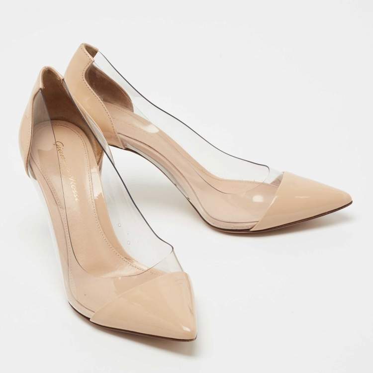 Pre Owned Gianvito Rossi Beige Patent Leather and PVC Plexi Pumps Size 36.5