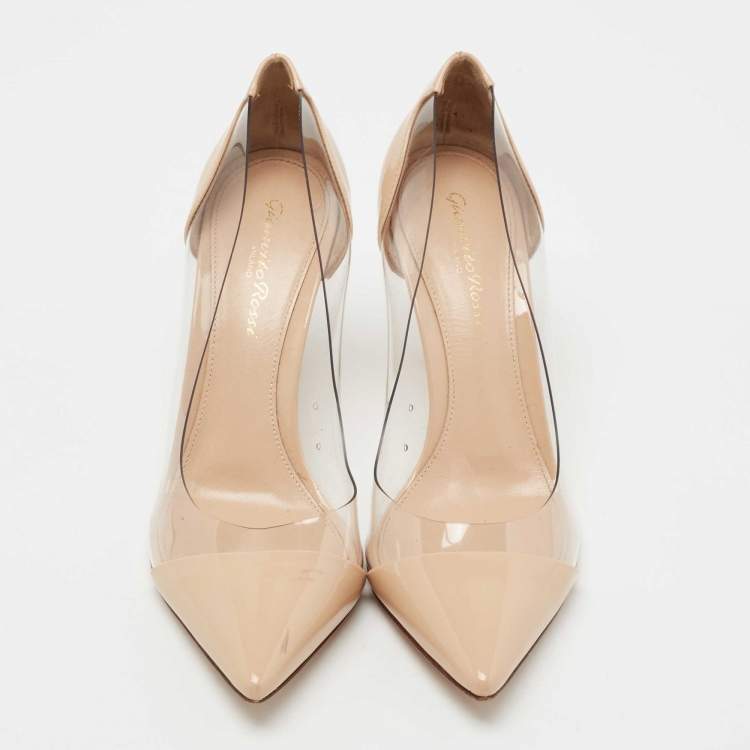 Pre Owned Gianvito Rossi Beige Patent Leather and PVC Plexi Pumps Size 36.5