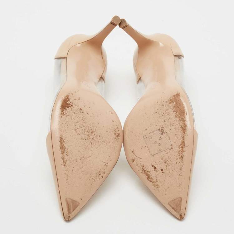 Pre Owned Gianvito Rossi Beige Patent Leather and PVC Plexi Pumps Size 36.5
