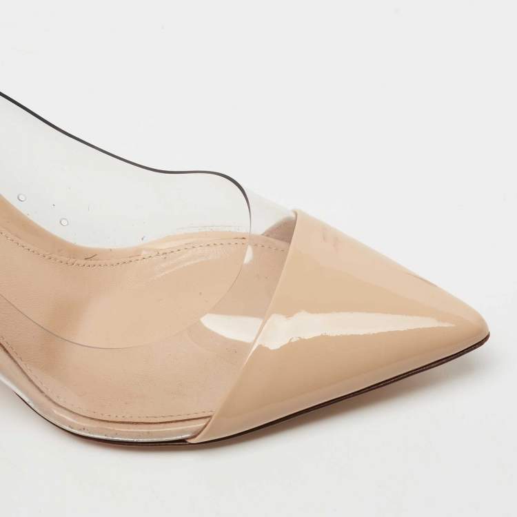 Pre Owned Gianvito Rossi Beige Patent Leather and PVC Plexi Pumps Size 36.5