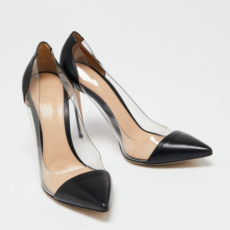 Pre Owned Gianvito Rossi Black Leather and PVC Plexi Pumps Size 39