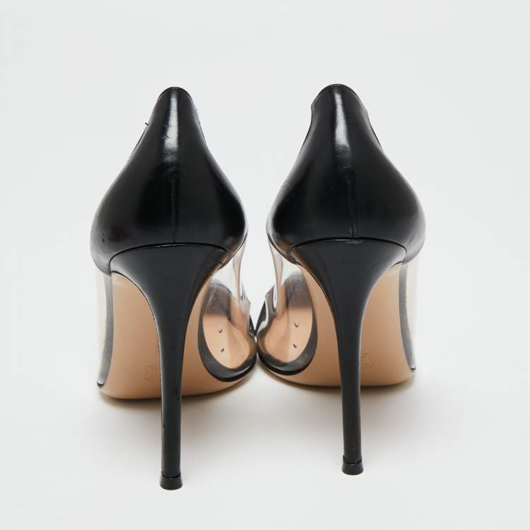 Pre Owned Gianvito Rossi Black Leather and PVC Plexi Pumps Size 39