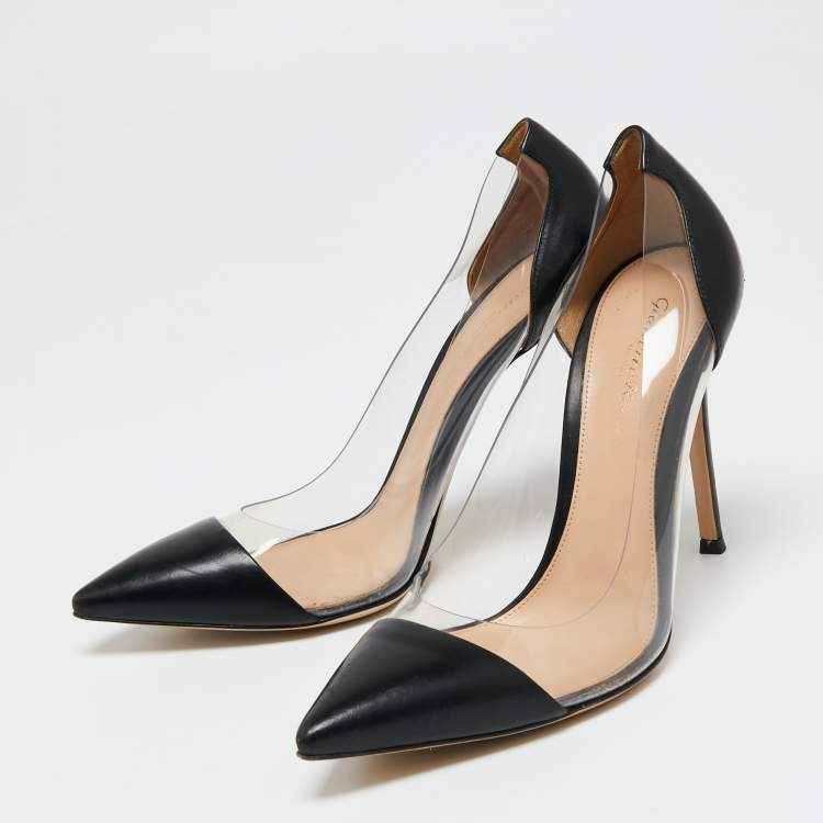 Pre Owned Gianvito Rossi Black Leather and PVC Plexi Pumps Size 39