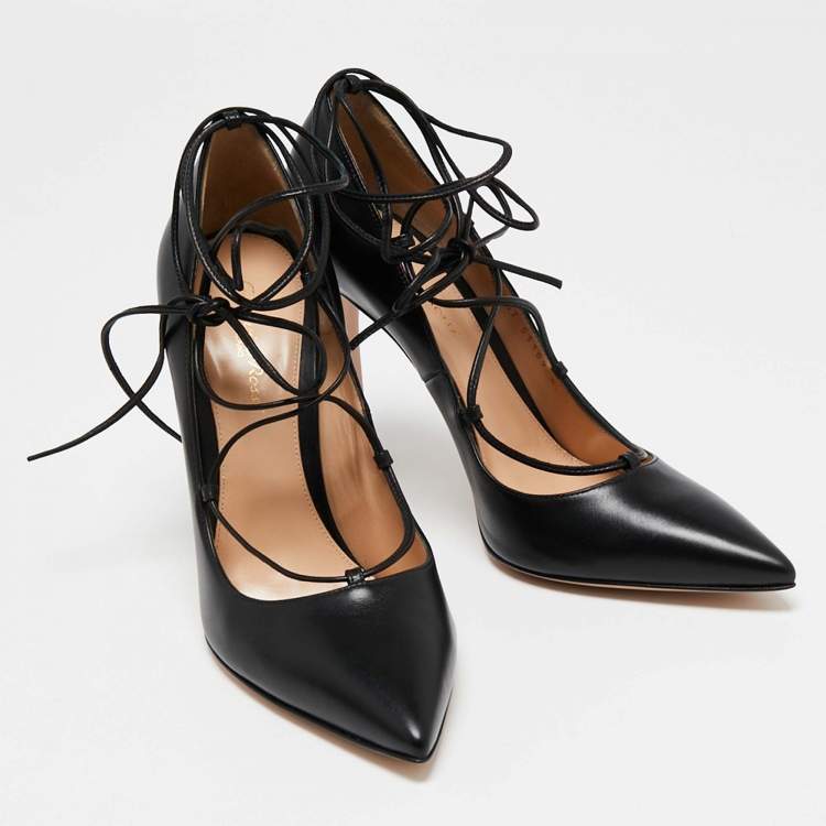 Pre Owned Gianvito Rossi Black Leather Femi Lace-Up Pumps Size 40