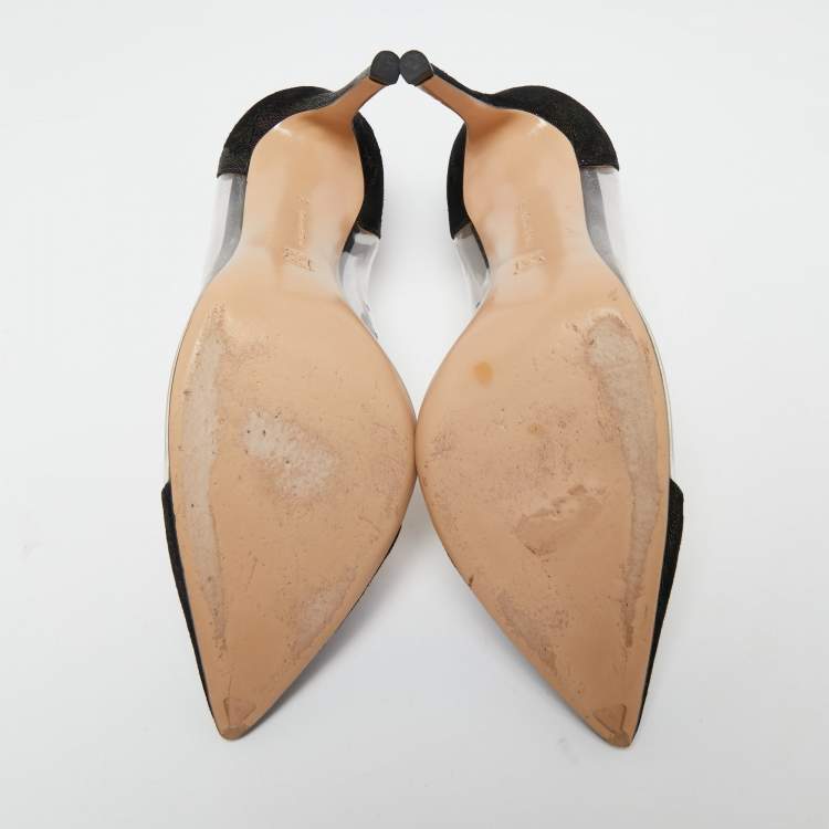 Pre Owned Gianvito Rossi Two-Tone Laminated Suede and PVC Plexi Pumps Size 40