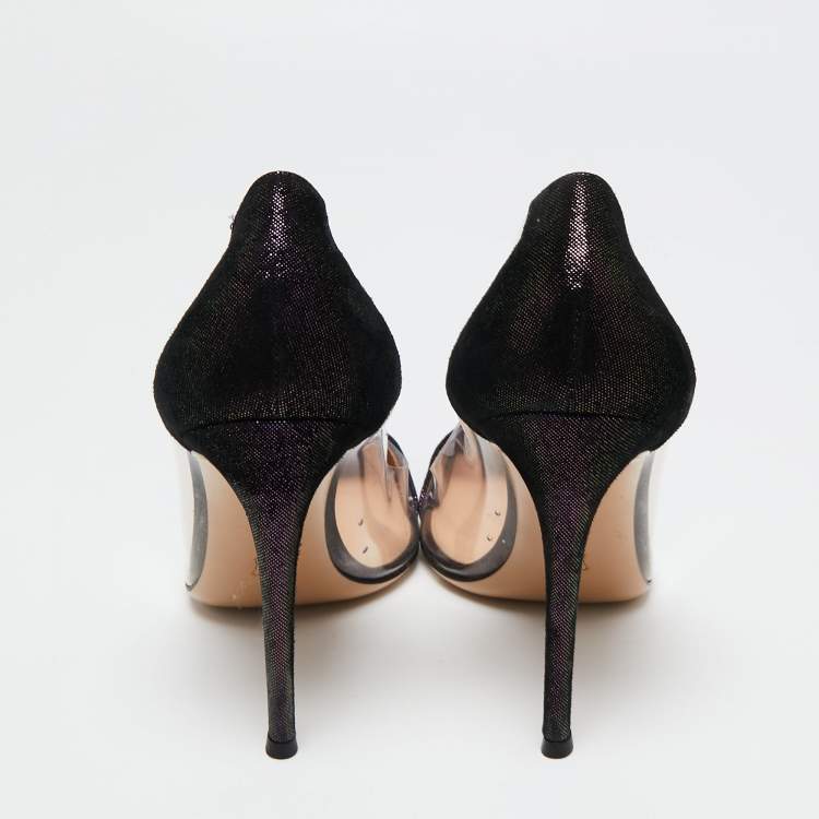 Pre Owned Gianvito Rossi Two-Tone Laminated Suede and PVC Plexi Pumps Size 40