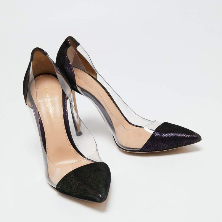 Pre Owned Gianvito Rossi Two-Tone Laminated Suede and PVC Plexi Pumps Size 40