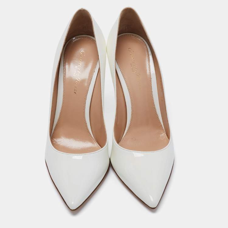 Pre Owned Gianvito Rossi Off White Patent Leather Gianvito 115 Pointed Toe Pumps Size 36
