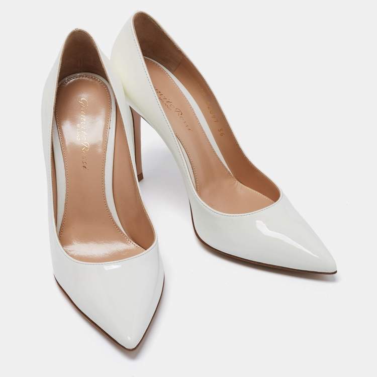 Pre Owned Gianvito Rossi Off White Patent Leather Gianvito 115 Pointed Toe Pumps Size 36