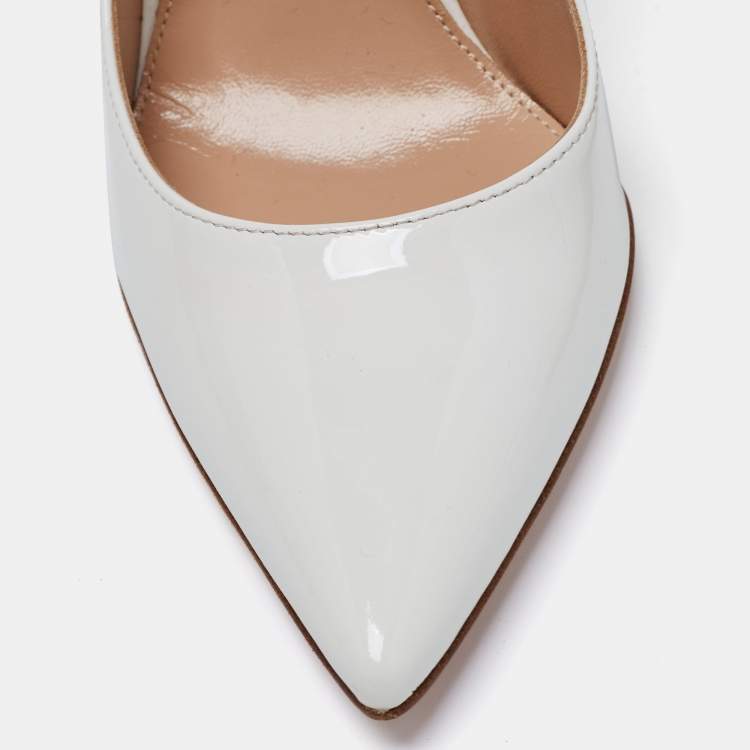 Pre Owned Gianvito Rossi Off White Patent Leather Gianvito 115 Pointed Toe Pumps Size 36