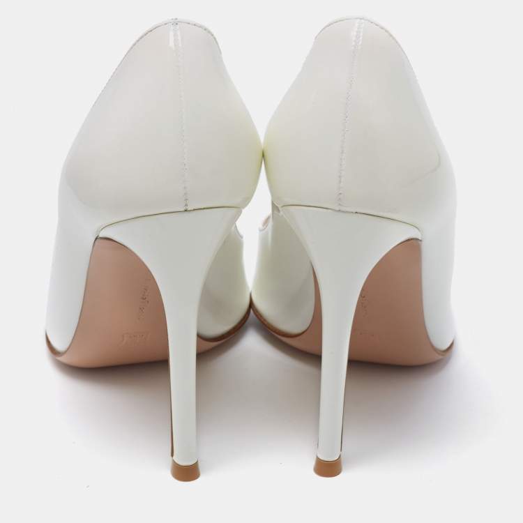 Pre Owned Gianvito Rossi Off White Patent Leather Gianvito 115 Pointed Toe Pumps Size 36