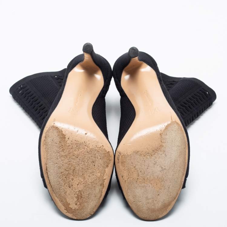 Pre Owned Gianvito Rossi Black Knit Fabric Open Toe Booties Size 37