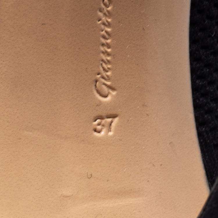 Pre Owned Gianvito Rossi Black Knit Fabric Open Toe Booties Size 37