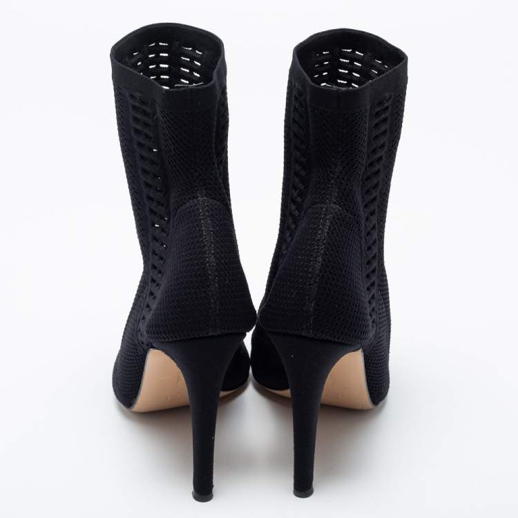 Pre Owned Gianvito Rossi Black Knit Fabric Open Toe Booties Size 37