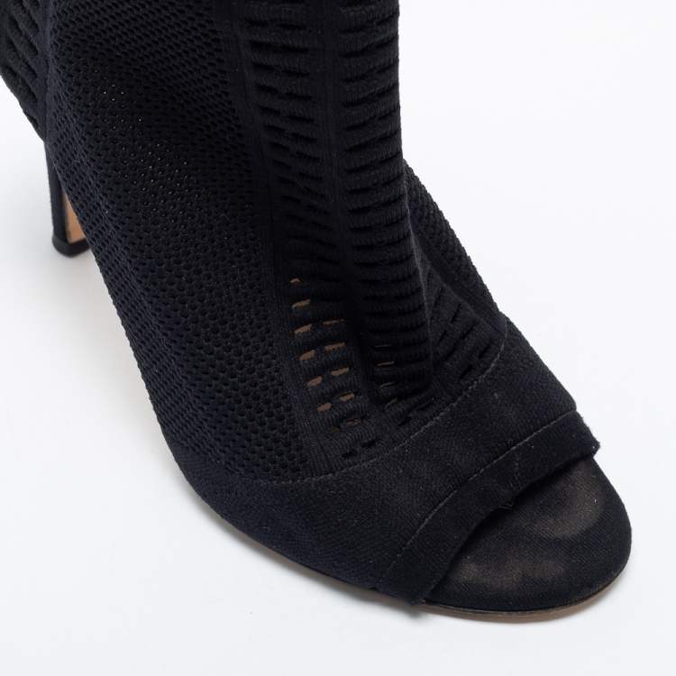 Pre Owned Gianvito Rossi Black Knit Fabric Open Toe Booties Size 37