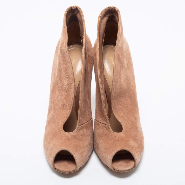 Pre Owned Gianvito Rossi Pink Suede Vamp Booties Size 40