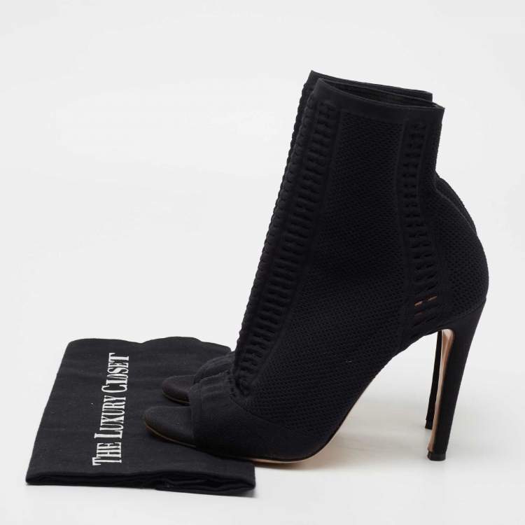 Pre Owned Gianvito Rossi Black Knit Fabric Vires Open-Toe Ankle Booties Size 40