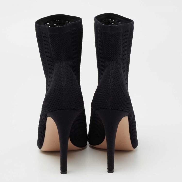 Pre Owned Gianvito Rossi Black Knit Fabric Vires Open-Toe Ankle Booties Size 40