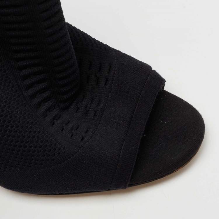 Pre Owned Gianvito Rossi Black Knit Fabric Vires Open-Toe Ankle Booties Size 40