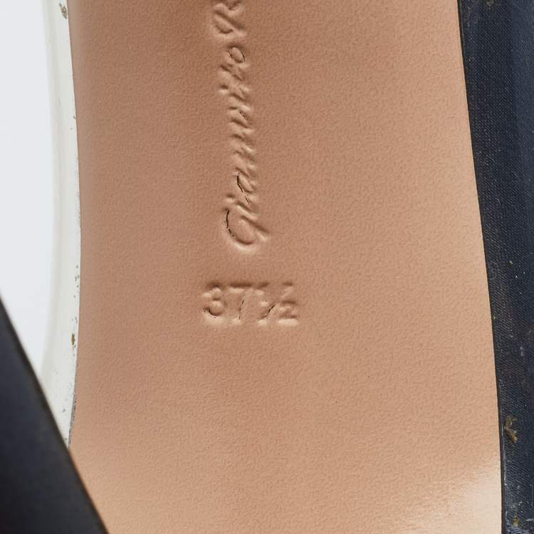 Pre Owned Gianvito Rossi Dark Grey Satin And PVC Plexi Pointed Toe Pumps Size 37.5