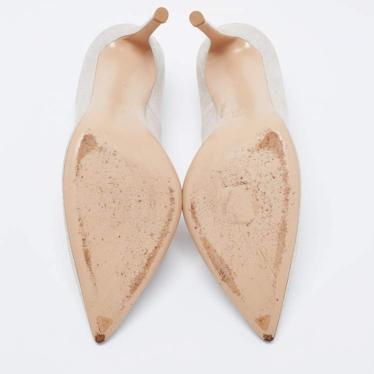 Pre Owned Gianvito Rossi Metallic Silver Suede Pointed Toe Pumps Size 40