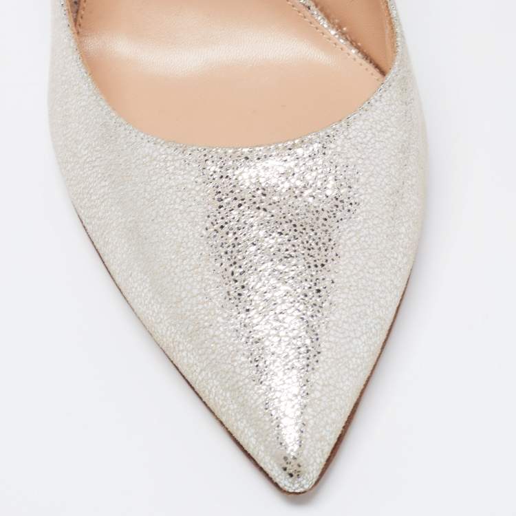Pre Owned Gianvito Rossi Metallic Silver Suede Pointed Toe Pumps Size 40