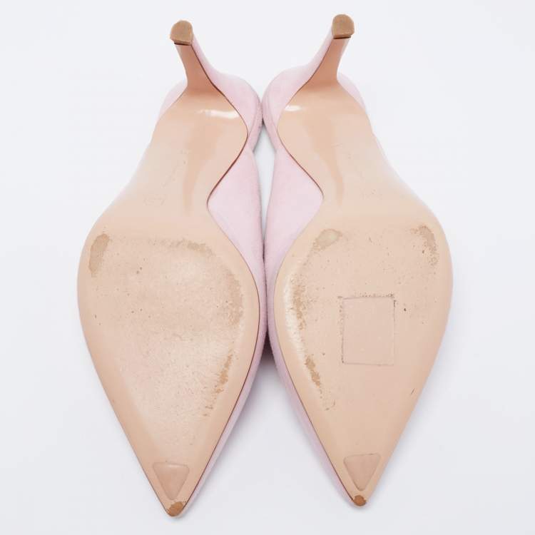 Pre Owned Gianvito Rossi Pink Suede Pointed Toe Mules Size 34