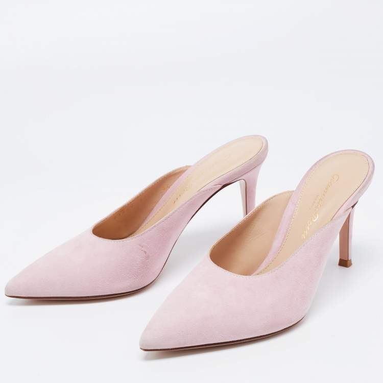 Pre Owned Gianvito Rossi Pink Suede Pointed Toe Mules Size 34