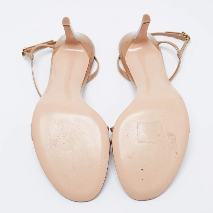 Pre Owned Gianvito Rossi Beige Patent Leather Slingback Sandals Size 38
