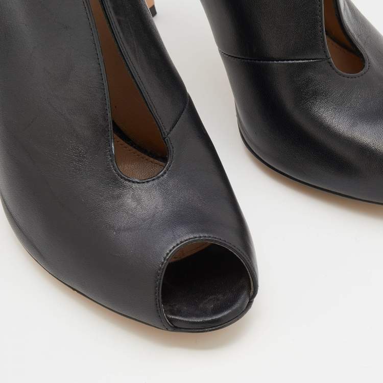 Pre Owned Gianvito Rossi Black Leather Peep Toe Booties Size 39.5