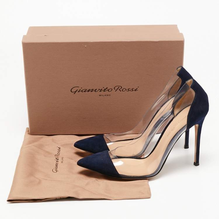 Pre Owned Gianvito Rossi Blue/White Leather And PVC Plexi Pumps Size 39.5