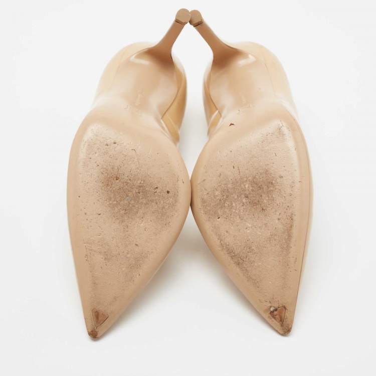 Pre Owned Gianvito Rossi Beige Patent Leather Pointed Toe Pumps Size 38