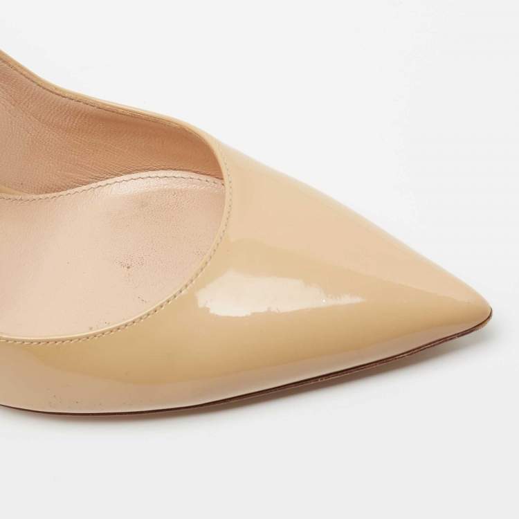 Pre Owned Gianvito Rossi Beige Patent Leather Pointed Toe Pumps Size 38
