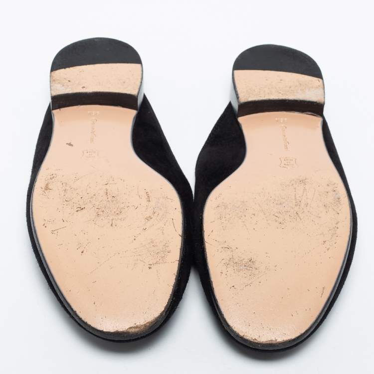 Pre Owned Gianvito Rossi Black Velvet Slip on Flat Mules Size 35.5