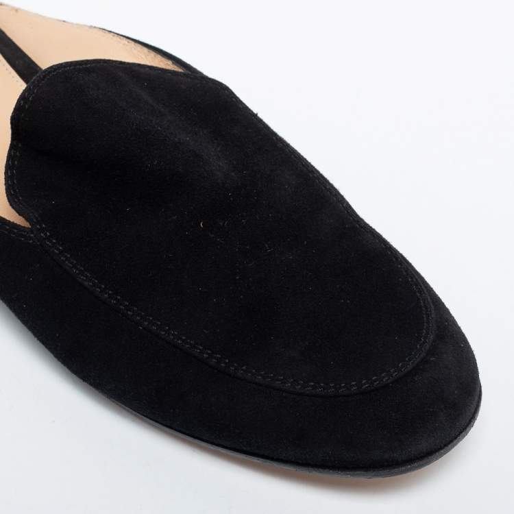 Pre Owned Gianvito Rossi Black Velvet Slip on Flat Mules Size 35.5