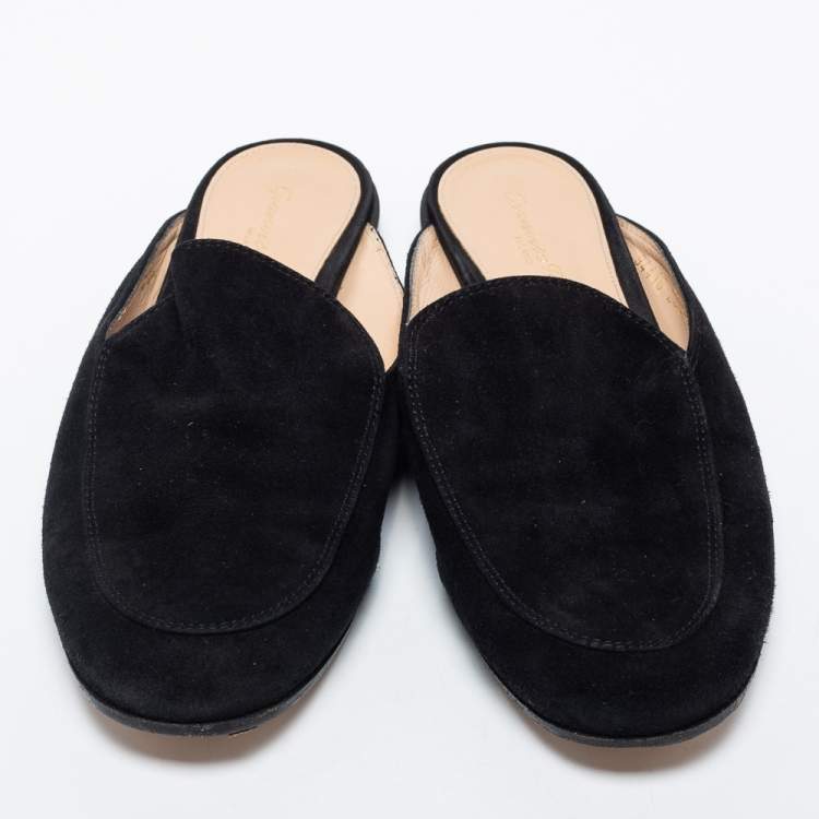 Pre Owned Gianvito Rossi Black Velvet Slip on Flat Mules Size 35.5