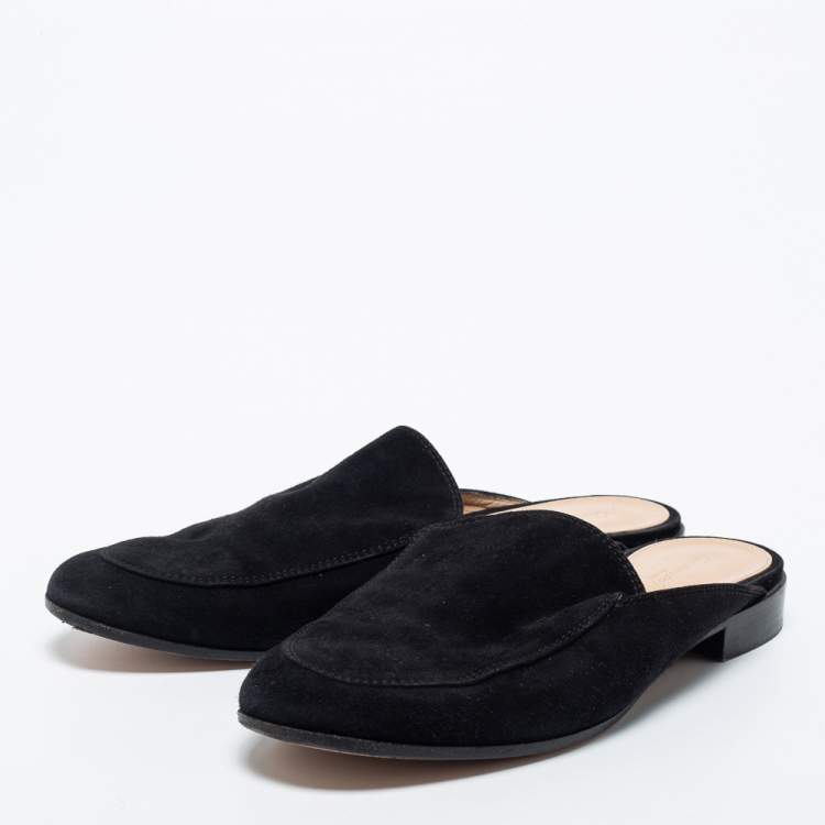 Pre Owned Gianvito Rossi Black Velvet Slip on Flat Mules Size 35.5