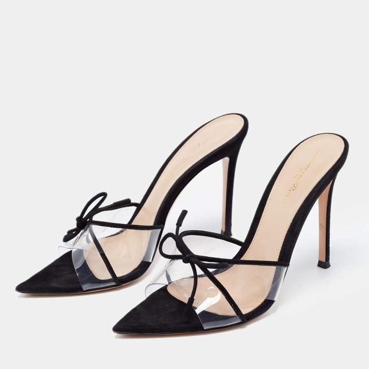 مملوكة مسبقًا Gianvito Rossi Black Suede and PVC  Slide Sandals Size 38.5 
